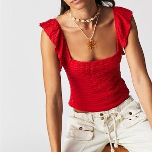 Free People Red Ruffled Top